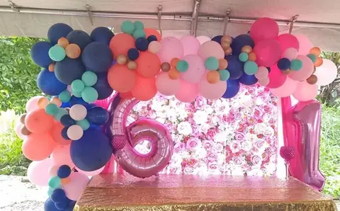 Pink navy and rose gold balloon backdrop
